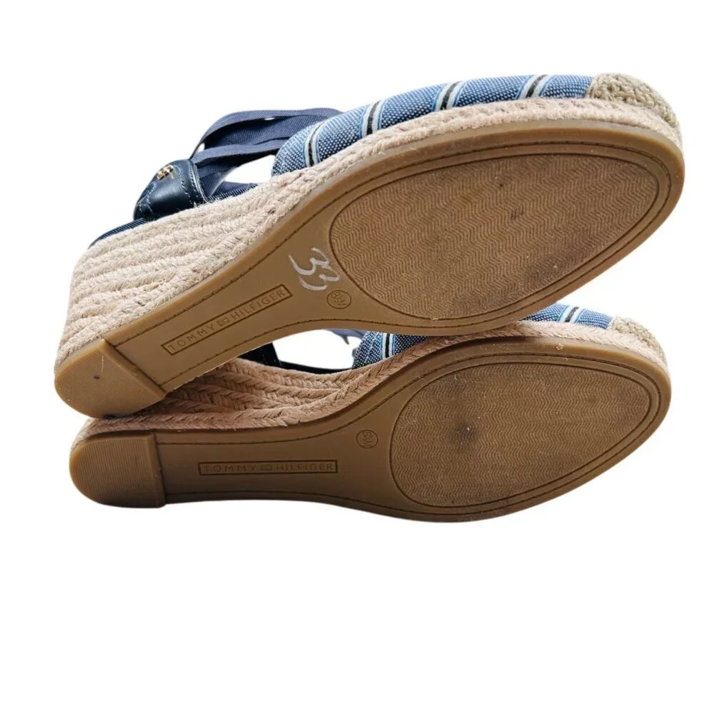 Tommy Hilfiger 8.5 Espadrille Striped Jute Heel Resortwear Coastal Wrap